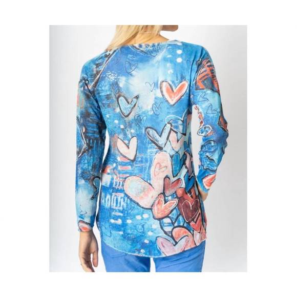 NEW LOOK MODE USA heart abstract print top in blue - Picture 2 of 3